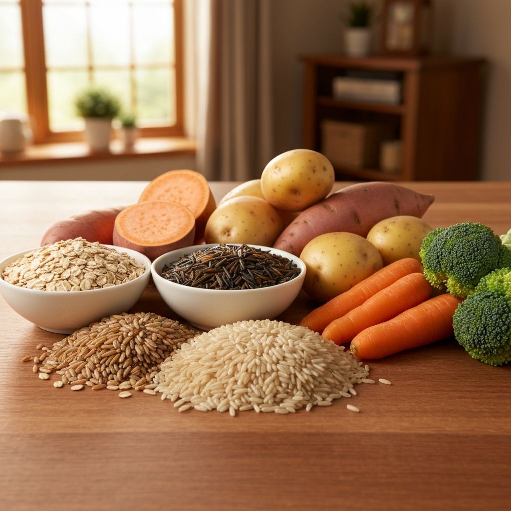 Carbohydrate-rich whole foods including grains and vegetables