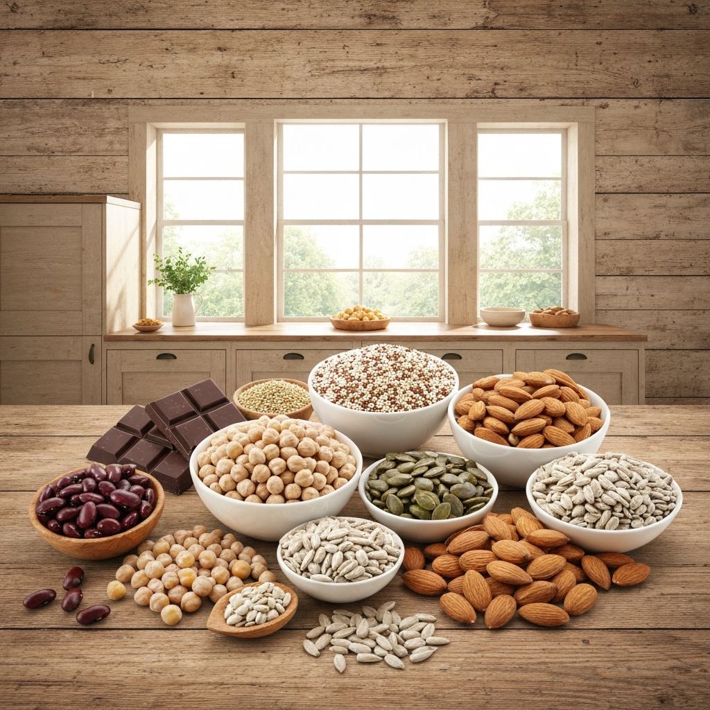 Protein-rich foods including legumes, grains, and nuts