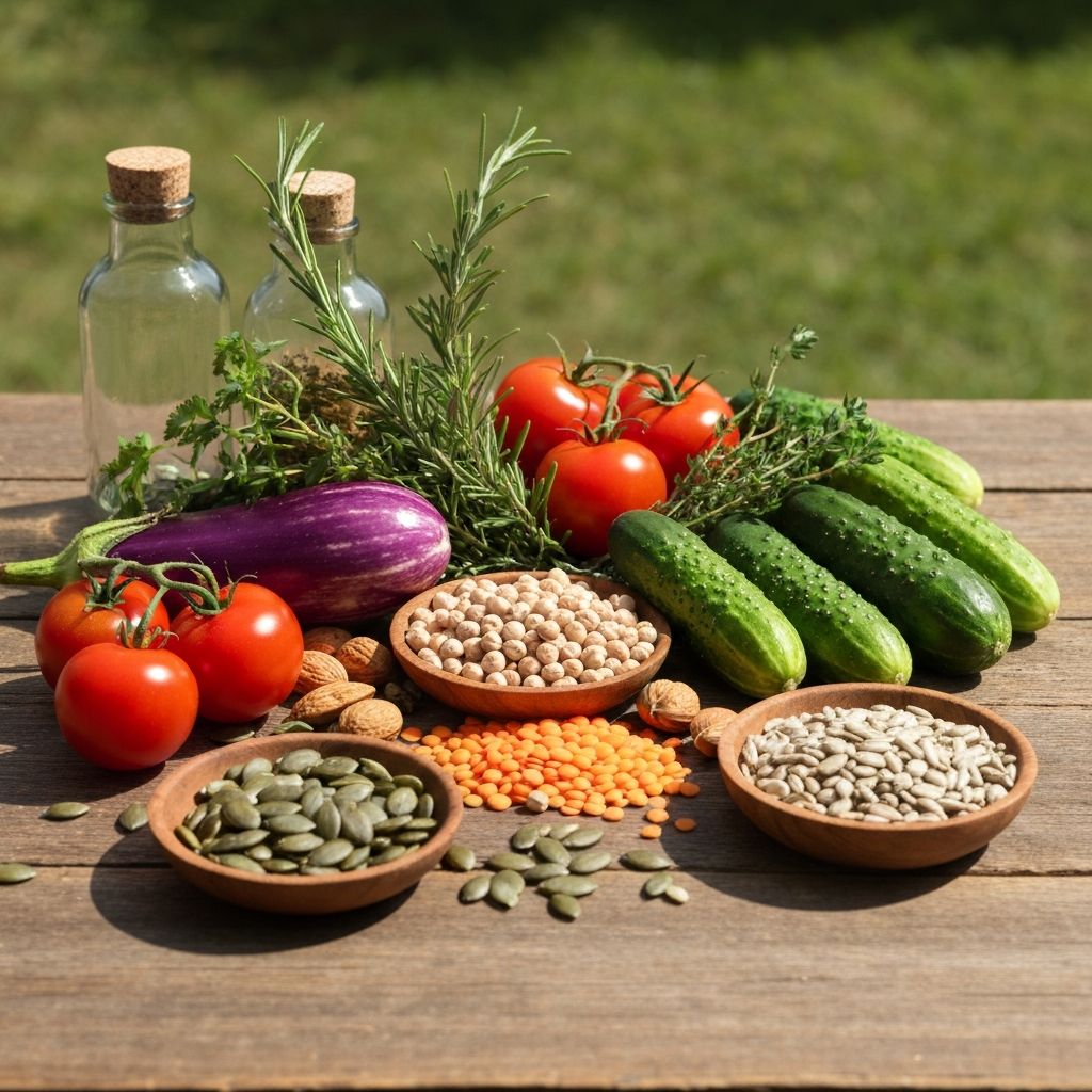 Colorful array of micronutrient-rich vegetables and herbs